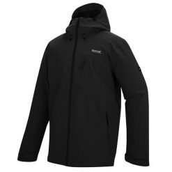 Męska wodoodporna kurtka z kapturem Oklarna. Czarne kurtki przeciwdeszczowe Regatta, m, bez wzorów, z poliesteru, z kapturem. Za 429.99 zł.