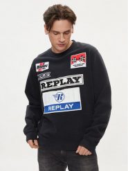 Replay Bluza M6718.000.22890CS Czarny Regular Fit. Czarne bluzy Replay, m, bez wzorów, z bawełny, bez kaptura. Za 1,269.00 zł.