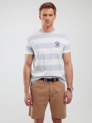 Koszulka męska w paski biało-niebieska Remir 400. Niebieskie t-shirty BIG STAR, l, z aplikacjami, z dzianiny, bez kołnierzyka, bez ramiączek. Za 99.99 zł.