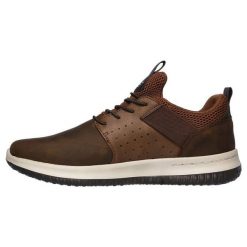 Buty sportowe męskie Skechers Delson Axton sneakersy brązowe (65870-CDB). Brązowe buty sportowe casual Skechers, bez wzorów, z gumy, bez zapięcia. Za 299.00 zł.
