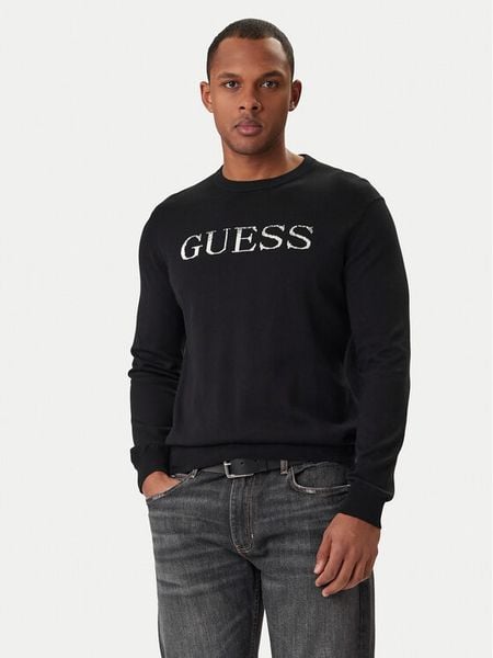 Guess Sweter M6RR19 Z4451 Czarny Regular Fit. Czarne swetry rozpinane Guess, m, z aplikacjami, z bawełny, bez kołnierzyka, bez ramiączek. Za 399.99 zł.