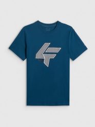 4F T-shirt regular z nadrukiem męski - turkusowa XXL. Niebieskie t-shirty 4F, m, bez wzorów, z materiału, bez kołnierzyka, bez ramiączek. Za 69.99 zł.