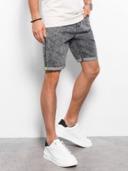 Jeansowe marmurkowe szorty męskie - szare V3 OM-SRDS-0117 - XL. Szare szorty Ombre Clothing, l, bez wzorów, z bawełny, klasyczne. W wyprzedaży za 59.99 zł.