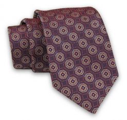 Śliwkowy Elegancki Męski Krawat -ALTIES- 7cm, Stylowy, Klasyczny, Bordowy, Wzór Geometryczny. Czerwone krawaty i muchy Alties, bez wzorów, z tkaniny. Za 49.00 zł.