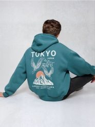 Bluza hoodie z nadrukiem - ciemny turkus. Bluzy bez kaptura Sinsay, l, bez wzorów, bez kaptura. Za 59.99 zł.