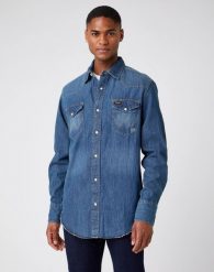 MĘSKA KOSZULA JEANSOWA WRANGLER LS WORKSHIRT TINTED BLUE W5D1AK725 112141437. Niebieskie koszule Wrangler, m, bez wzorów, z jeansu, bez kołnierzyka, bez ramiączek. Za 169.99 zł.
