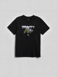 4F T-shirt regular z nadrukiem męski - czarny XL. Czarne t-shirty 4F, m, bez wzorów, z bawełny, bez kołnierzyka, bez ramiączek. Za 79.99 zł.