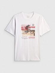 4F T-shirt relaxed z nadrukiem męski - biały M. Białe t-shirty 4F, m, bez wzorów, z bawełny, bez kołnierzyka, bez ramiączek. Za 79.99 zł.