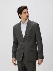 Marynarka slim fit z lnem - ciemnozielony. Zielone garnitury Reserved, bez wzorów, z tkaniny. Za 399.99 zł.