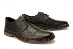 RIEKER 13427-00 black, półbuty męskie. Czarne eleganckie półbuty Rieker, bez wzorów, bez obcasa, bez zapięcia. Za 169.95 zł.