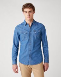 KOSZULA MĘSKA WRANGLER LS WESTERN SHIRT MID STONE W5F25K14V 112130117. Koszule Wrangler, m, bez wzorów, bez kołnierzyka, bez ramiączek. Za 159.99 zł.