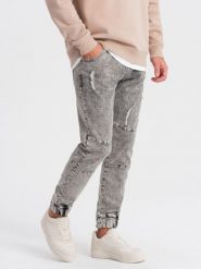 Spodnie męskie marmurkowe JOGGERY z przetarciami - szare V3 OM-PADJ-0153 - XXL. Szare joggery i bojówki Ombre Clothing, l, bez wzorów, z bawełny. W wyprzedaży za 89.99 zł.