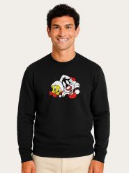 WOOOP Bluza "Looney Tunes Sylvester and Tweety" w kolorze czarnym rozmiar: M. Czarne bluzy Wooop, m, bez wzorów, bez kaptura. Za 108.99 zł.
