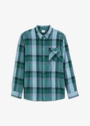 Koszula flanelowa z czystej bawełny. Zielone koszule bonprix, m, bez wzorów, z bawełny, bez kołnierzyka, bez ramiączek. Za 109.99 zł.