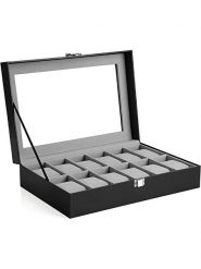 Songmics Szkatułka w kolorze czarnym na zegarki - 30 x 8,5 x 21 cm rozmiar: onesize. Czarne zegarki Songmics, szklane. Za 72.95 zł.
