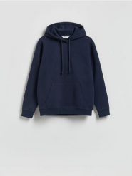 Bluza z kapturem - granatowy. Niebieskie bluzy z kapturem Reserved, l, bez wzorów, z bawełny, z kapturem. Za 129.99 zł.