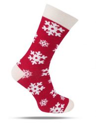 Tematyczne Skarpetki Bawełniane - Świąteczne w Płatki Śniegu. Czerwone skarpety His Story, bez wzorów, z bawełny. Za 34.99 zł.