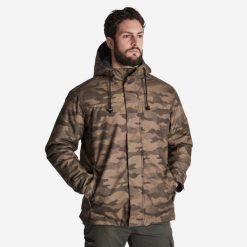 Kurtka Solognac Warm 100 WTP camo haltfone. Brązowe kurtki SOLOGNAC, na zimę, m, bez wzorów, z materiału, bez kaptura. Za 229.99 zł.