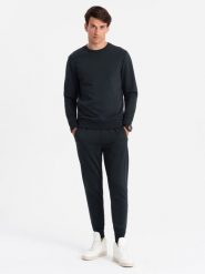 Bawełniany męski dresowy komplet BASIC bluza nierozpinana + joggery – czarny V9 Z84 - XXL. Czarne joggery i bojówki Ombre Clothing, m, bez wzorów, z bawełny. Za 161.99 zł.