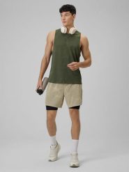 4F Spodenki treningowe szybkoschnące męskie - beżowe L. Brązowe krótkie spodenki sportowe 4F, l, bez wzorów. Za 179.99 zł.