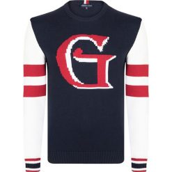 Sweter w kolorze granatowo-biało-czerownym. Niebieskie swetry nierozpinane Giorgio Di Mare, m, bez wzorów, z bawełny, bez kołnierzyka, bez ramiączek. W wyprzedaży za 139.95 zł.