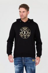 JUST CAVALLI Czarna bluza z kapturem Fiche Gold. Czarne bluzy Just Cavalli, m, bez wzorów, z kapturem. W wyprzedaży za 719.99 zł.