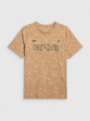4F T-shirt regular z nadrukiem męski - beżowy XL. Brązowe t-shirty 4F, m, bez wzorów, z bawełny, bez kołnierzyka, bez ramiączek. Za 79.99 zł.