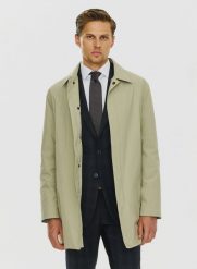 PAKO LORENTE – Beżowy klasyczny płaszcz męski P24SF-7X-002-E-0 - Pako Lorente. Brązowe płaszcze Pako Lorente, na wiosnę, m, bez wzorów, eleganckie, bez kaptura. Za 299.99 zł.