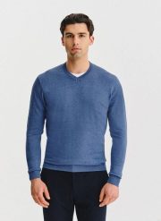 PAKO LORENTE – Niebieski sweter męski v-neck. Niebieskie swetry nierozpinane Pako Lorente, na jesień, m, bez wzorów, z nylonu, bez kołnierzyka, bez ramiączek. Za 119.99 zł.