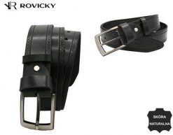 Pasek skórzany Rovicky R-PI-02 czarny. Czarne paski ROVICKY, bez wzorów, ze skóry, klasyczne. Za 58.89 zł.