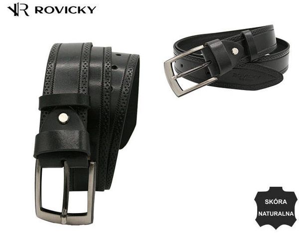 Pasek skórzany Rovicky R-PI-02 czarny. Czarne paski ROVICKY, bez wzorów, ze skóry, klasyczne. Za 61.99 zł.
