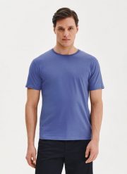 PAKO LORENTE – Bawełniany granatowy t-shirt. Niebieskie t-shirty Pako Lorente, xxl, bez wzorów, z bawełny, bez kołnierzyka, bez ramiączek. Za 39.99 zł.