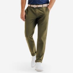 Spodnie do golfa chino męskie Inesis WW500. Brązowe eleganckie spodnie INESIS, na imprezę, l, z elastanu, sportowe. Za 159.99 zł.