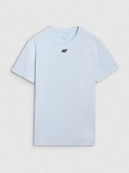 4F Koszulka sportowa w kolorze błękitnym rozmiar: M. Niebieskie t-shirty sportowe 4F, bez wzorów, z materiału, bez ramiączek, outdoorowe. Za 77.95 zł.
