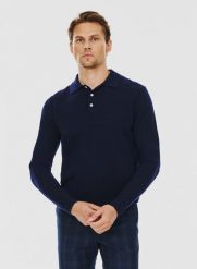 PAKO LORENTE – Męski granatowy sweter z kołnierzykiem polo. Niebieskie swetry nierozpinane Pako Lorente, na zimę, m, bez wzorów, z wełny, bez kołnierzyka, bez ramiączek. Za 149.99 zł.