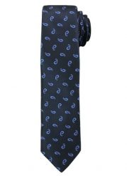 Ciemnogranatowy Elegancki Męski Krawat -ALTIES- Błękitny Wzór Paisley. Niebieskie krawaty i muchy Alties, bez wzorów, z tkaniny. Za 49.00 zł.