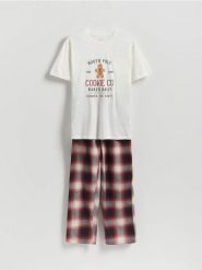 Dwuczęściowa świąteczna piżama - złamana biel. Piżamy Reserved, l, bez wzorów, z bawełny, bez ramiączek. Za 139.99 zł.