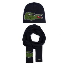 Zestaw szalik i czapka Lacoste. Niebieskie czapki zimowe LACOSTE, bez wzorów. Za 699.99 zł.