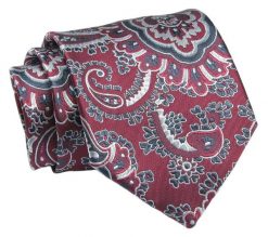 Klasyczny, Szeroki Krawat Męski CHATTIER - Czerwień w Orientalny Wzór. Czerwone krawaty i muchy Chattier, bez wzorów, z tkaniny. Za 49.00 zł.