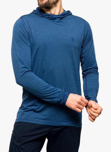 Bluza z kapturem Fjallraven Abisko Sun-hoodie. Niebieskie bluzy z kapturem Fjällräven, na lato, m, bez wzorów, z materiału, z kapturem. Za 370.69 zł.