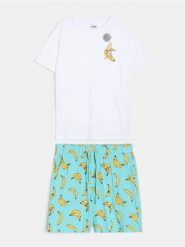 Bawełniana piżama dwuczęściowa z motywem bananów - wielobarwny. Piżamy Sinsay, l, bez wzorów, z bawełny, bez ramiączek. Za 39.99 zł.