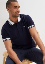 Shirt polo pique z czystej bawełny organicznej. Niebieskie koszulki polo bonprix, l, bez wzorów, z bawełny, bez kołnierzyka, bez ramiączek. Za 69.99 zł.