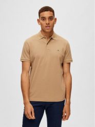 Selected Homme Polo 16087839 Beżowy Regular Fit. Brązowe koszulki polo Selected Homme, l, bez wzorów, z bawełny, bez kołnierzyka, bez ramiączek. Za 89.99 zł.