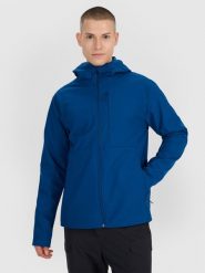 4F Kurtka softshell wiatroodporna męska - turkusowa L. Niebieskie kurtki 4F, na zimę, l, bez wzorów, z dzianiny, z kapturem. W wyprzedaży za 249.99 zł.