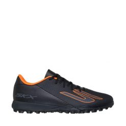 Męskie buty piłkarskie SKECHERS Academy TF SKX_2 czarno-pomarańczowe. Brązowe buty treningowe Skechers, bez wzorów, z materiału, do piłki nożnej. Za 299.99 zł.