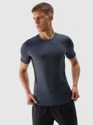 4F Koszulka treningowa slim z materiałów z recyklingu męska - grafitowa 3XL. Szare t-shirty 4F, m, bez wzorów, z dzianiny, bez kołnierzyka, bez ramiączek. W wyprzedaży za 59.99 zł.