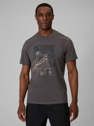 4F T-shirt regular z nadrukiem męski - szary M. Szare t-shirty 4F, m, bez wzorów, z bawełny, bez kołnierzyka, bez ramiączek. Za 69.99 zł.
