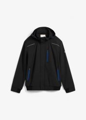 Hydrofobowa kurtka typu softshell o kroju bomberki, z kapturem. Czarne kurtki softshell bonprix, m, bez wzorów, z softshellu, z kapturem. Za 299.99 zł.