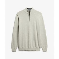 Czarny sweter z kołnierzem typu "camionneur" Superdry Essentials. Szare swetry nierozpinane Superdry, na zimę, m, bez wzorów, z bawełny, bez kołnierzyka, bez ramiączek. Za 325.60 zł.