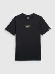 4F T-shirt regular z nadrukiem męski - czarny XXL. Czarne t-shirty 4F, m, bez wzorów, z bawełny, bez kołnierzyka, bez ramiączek. Za 79.99 zł.